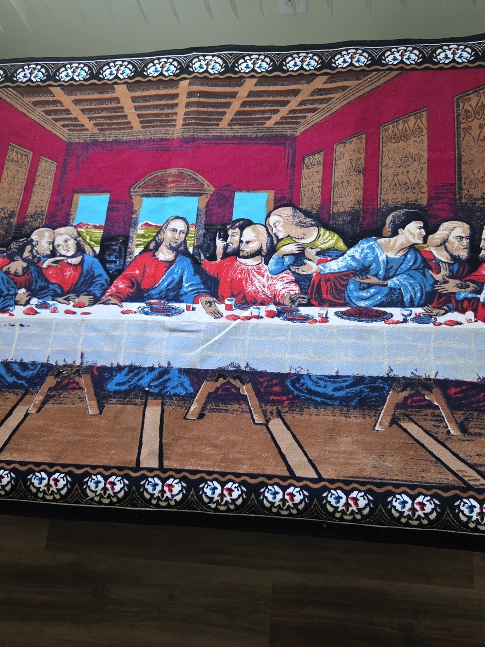 Vintage Last Supper Tapestry Woven Wall Hanging Blanket Made in Italy 39x58